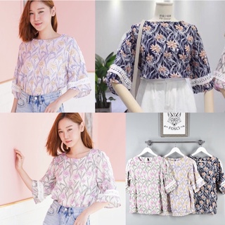 FLORA TOP🌼🌸 เสื้อลายดอกแต่งลูกไม้ ผ้าสปันพิมพ์ลาย นิ่มสบายผิวมากค่าา