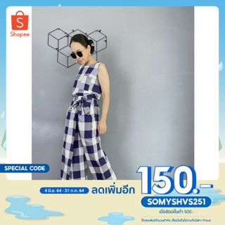 [ลดเหลือ740.- ใส่โค้ดSOMYVS251]กางเกงขาวม้าทรงป้าย+เสื้อแขนกุด