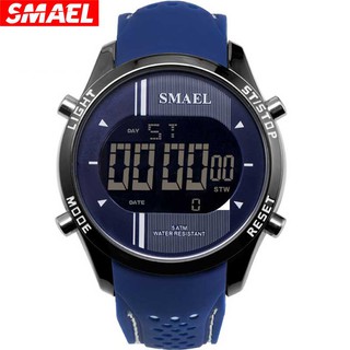 Smael นาฬิกาข้อมือดิจิทัล LED สายซิลิโคน ลําลอง สีฟ้า เหมาะกับการวิ่ง เล่นกีฬากลางแจ้ง แฟชั่นสําหรับผู้ชาย 1283