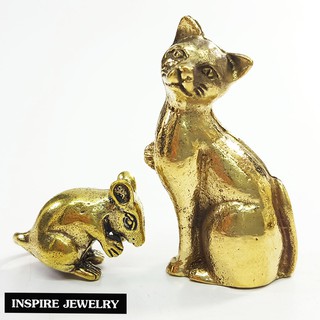 Inspire Jewelry ,แมว และหนู ทองเหลือง จิ๋ว 2CM น่ารัก นำโชค                                                           .