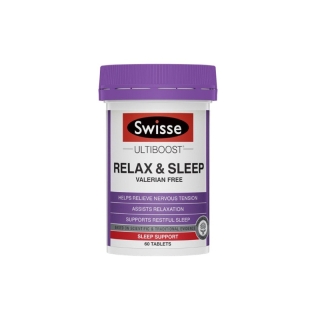 Swisse Ultiboost Relax & Sleep for Sleep Stress and Anxiety Food Supplement 60 Tablets (EXP:03 2024) สำหรับผู้ที่มีปัญหาเรื่อง การนอนหลับ หลับยาก ช่วยให้ หลับง่าย ขึ้น ลดความเครียด ช่วยการนอนหลับ 60 เม็ด