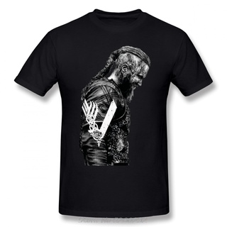 คอลูกเรือเสื้อยืดแขนสั้นลําลอง ผ้าฝ้าย พิมพ์ลาย KING RAGNAR LOTHBROK VIKINGS สําหรับผู้ชายS-5XL