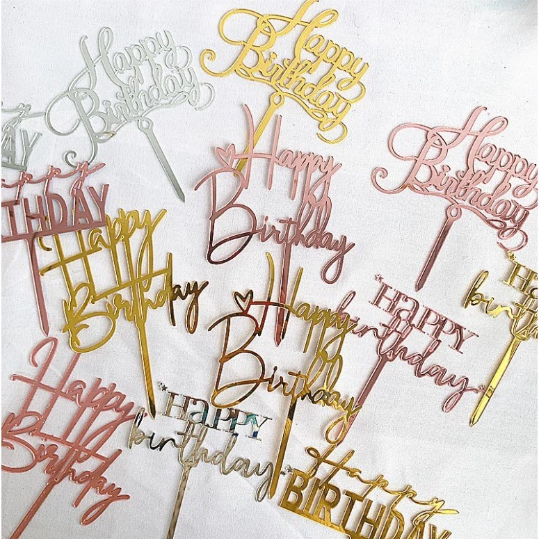 10 ท็อปเปอร์ตกแต่งเค้กทรงอะคริลิค Happy Birthday ใหม่