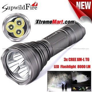 ไฟฉาย SupwildFire หลอด XM-L T6 x 3หลอด LED 5-Mode 8000Lm ใส่แบต 18650 หรือ 26650 (ราคาเฉพาะไฟฉาย)