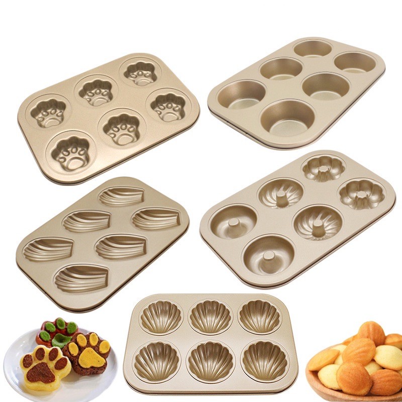 ถาดอบ ถาดอบขนม พิมพ์ขนม 6 หลุม แบบต่างๆ เนื้อหนา คุณภาพดั เคลือบ Non-stick
