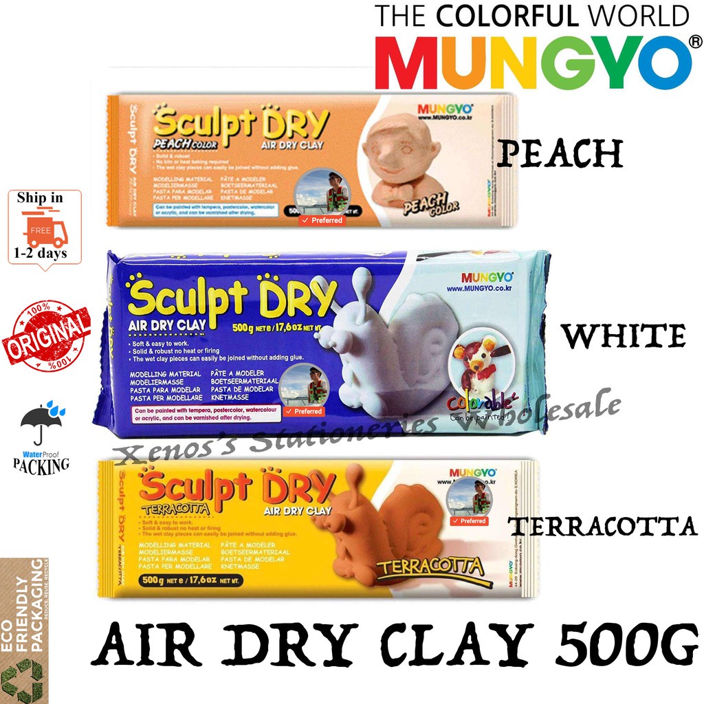 MUNGYO SCULPT DRY AIR DRY CLAY WHITE / TERRACOTTA / PEACH COLOUR 500G