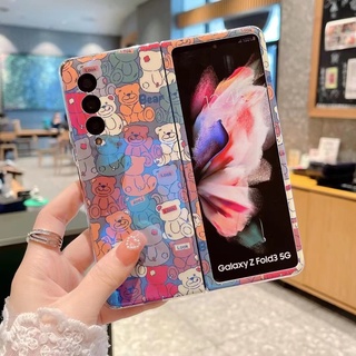 Samsung Galaxy Z Fold 4 5G เคสแข็ง พับได้ บลูเรย์ หมี Ins ดอกไม้ กันกระแทก เคสแข็ง