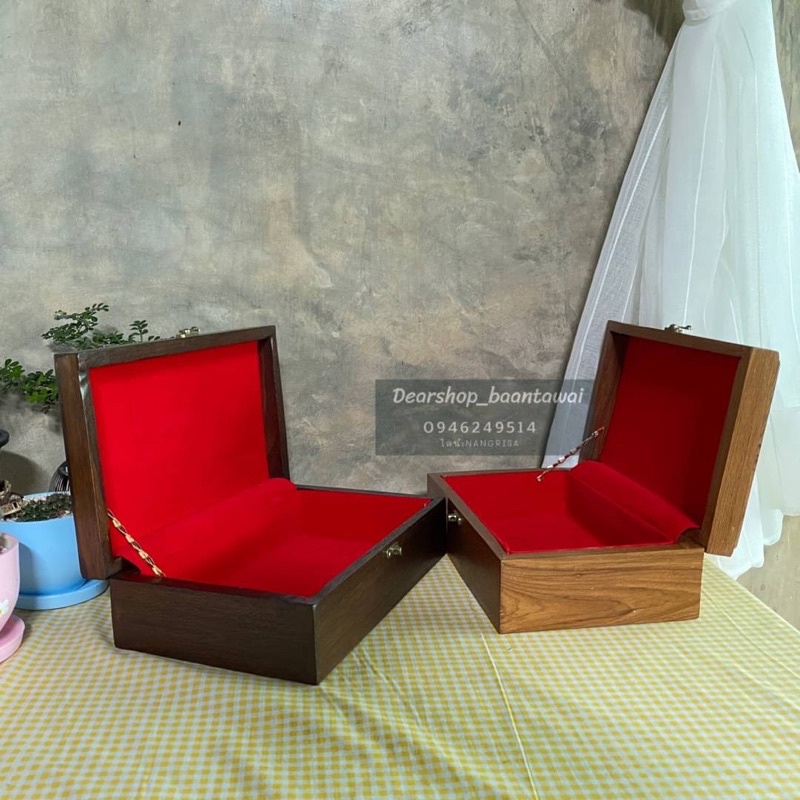 กล่องไม้สัก กล่องไม้เก็บของกระจุกกระจิก บุกำมะหยี่ (มี 2 สี ) - รูปที่ 4