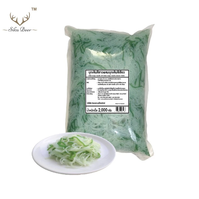 MOKI บุกเส้นสั้นเขียวขาว 2000กรัม (FK0118-1) เส้นบุก บุกเพื่อสุขภาพ คีโต เส้นไร้แป้ง Konjac noodle white and green