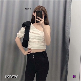 👗Pfashion [ส่งไว!!🚛] P10504 Set 2 ชิ้น เสื้อโบว์ไหล่เดียว + เลคกิ้งขายาว Set of 2 pieces, one shoulder bow top