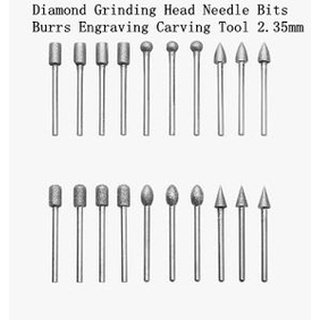 [พร้อมส่ง]20pcs High Quality Diamond Grinding Head Needle Bits Burrs Engraving Carving Tool 2.35mm