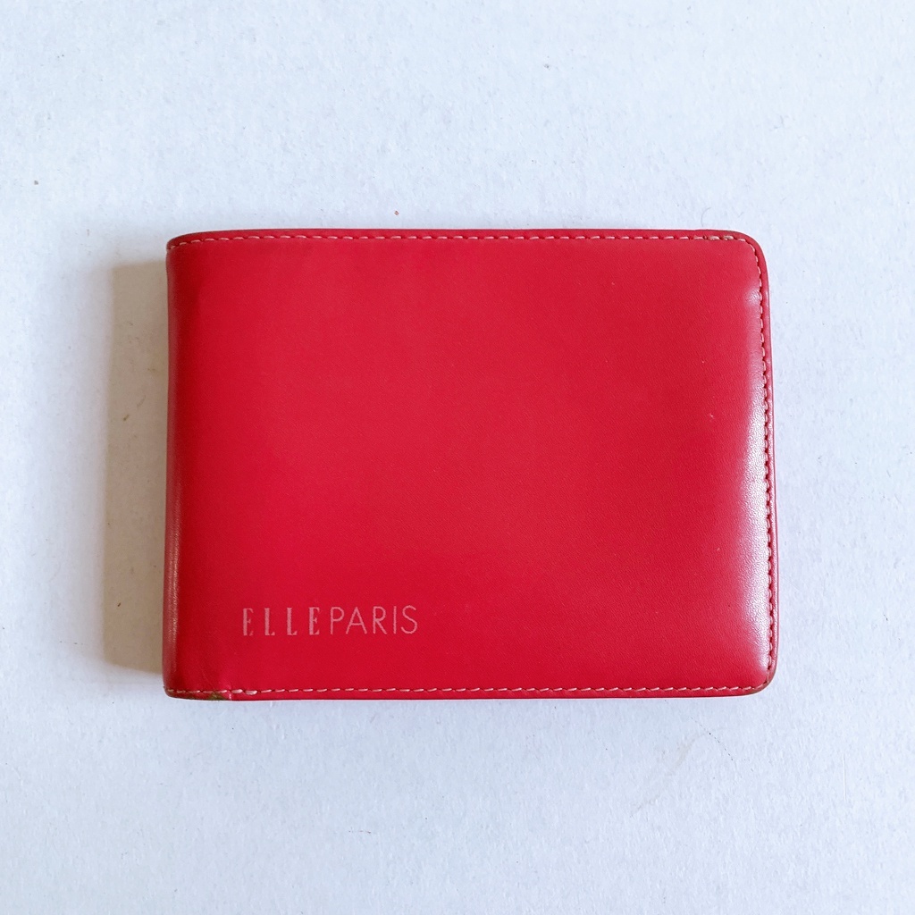 ELLE กระเป๋าสตางค์ผู้หญิง ของแท้ สีชมพสด มือสองสภาพใหม่มาก