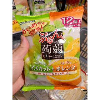 ecook ญี่ปุ่น ขนม เยลลี่ เจลลี่ ผสมหัวบุก น้ำส้ม15% hisupa dk orihiro purunto konjac pounch orange jelly 20g*12