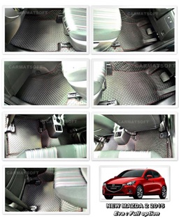 ยางปูพื้นรถลายกระดุม  MAZDA 2 SKY ACTIV  สีแดงขอบดำ เต็มคัน15(พื้นหลังเรียบ+ตีนตุ๊กแก)แถมฟรีกันสึกฝั่งคนขับ