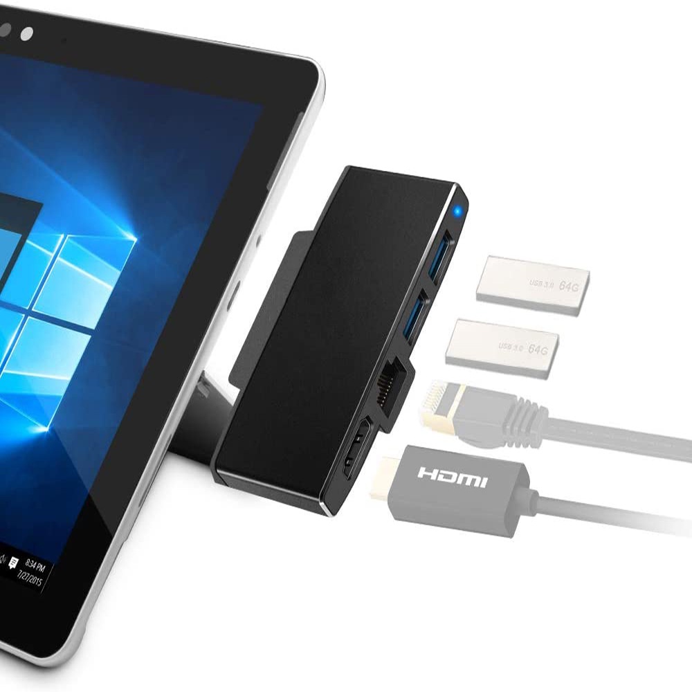 Microsoft Surface Go/Go 2/Go 3/Go 4 4 4-In-1 Dock Adapter Hub (Ethernet LAN, 4K HDMI, พอร์ต USB 3.0 