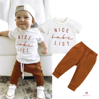 Innocence- ชุดเสื้อยืดคอกลม แขนสั้น พิมพ์ลายตัวอักษร และกางเกงขายาว สีพื้น สําหรับเด็กผู้ชาย 2 ชิ้น