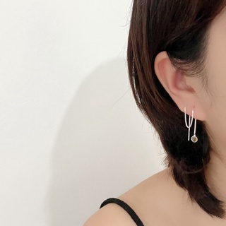 Jollity Silver Jewelry ต่างหูเงินแท้ 92.5% ต่างหูห้อยสร้อยพร้อมจี้แผ่นวงกลม Wink chain with circle Earring