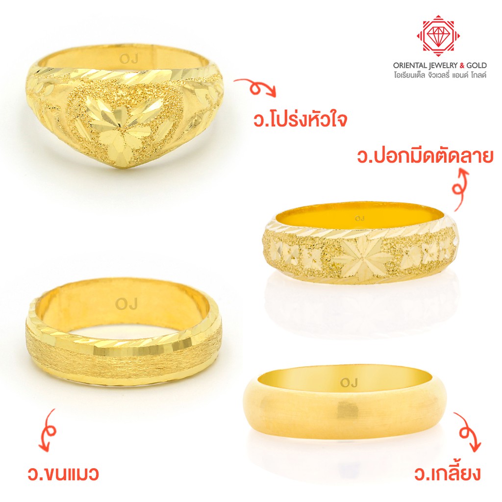 [ไม่ผ่อน] OJ GOLD แหวนทองแท้ นน. ครึ่งสลึง 96.5% 1.9 กรัม เลือกลายไม่ได้ ขายได้ จำนำได้ มีใบรับประกัน แหวนทอง