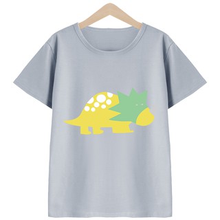 Bykidsเสื้อผ้าเด็กเสื้อยืดเด็กคอกลมแขนสั้นลายไนโนเสาร์เหลือง