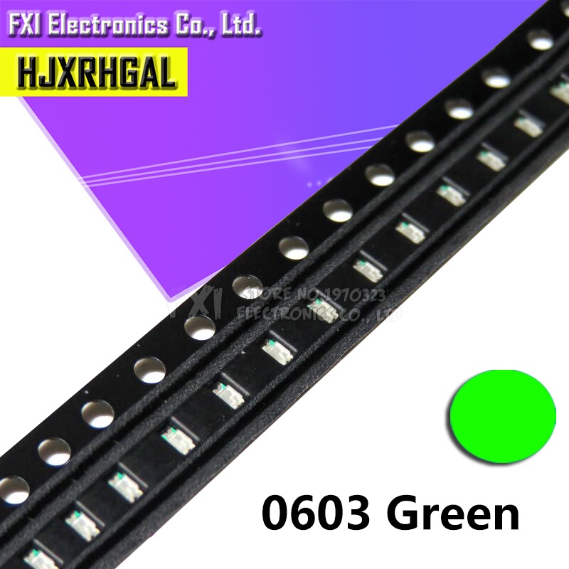 100 ชิ้นสีเขียว 0603 ไฟ LED SMD ใหม่