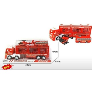 No.565-69🚁รถบรรทุก2ชั้นมีรถและคอปเตอร์ แถมให้4คัน มีลานเข็นเล่นได้🚚🚛