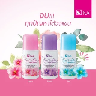 (แพ็ค 6 ขวด) KA Real White Deo Roll On เคเอ ไวท์ ดีโอ โรลออน ลูกกลิ้ง ระงับกลิ่นกาย ขนาด 25 มล.