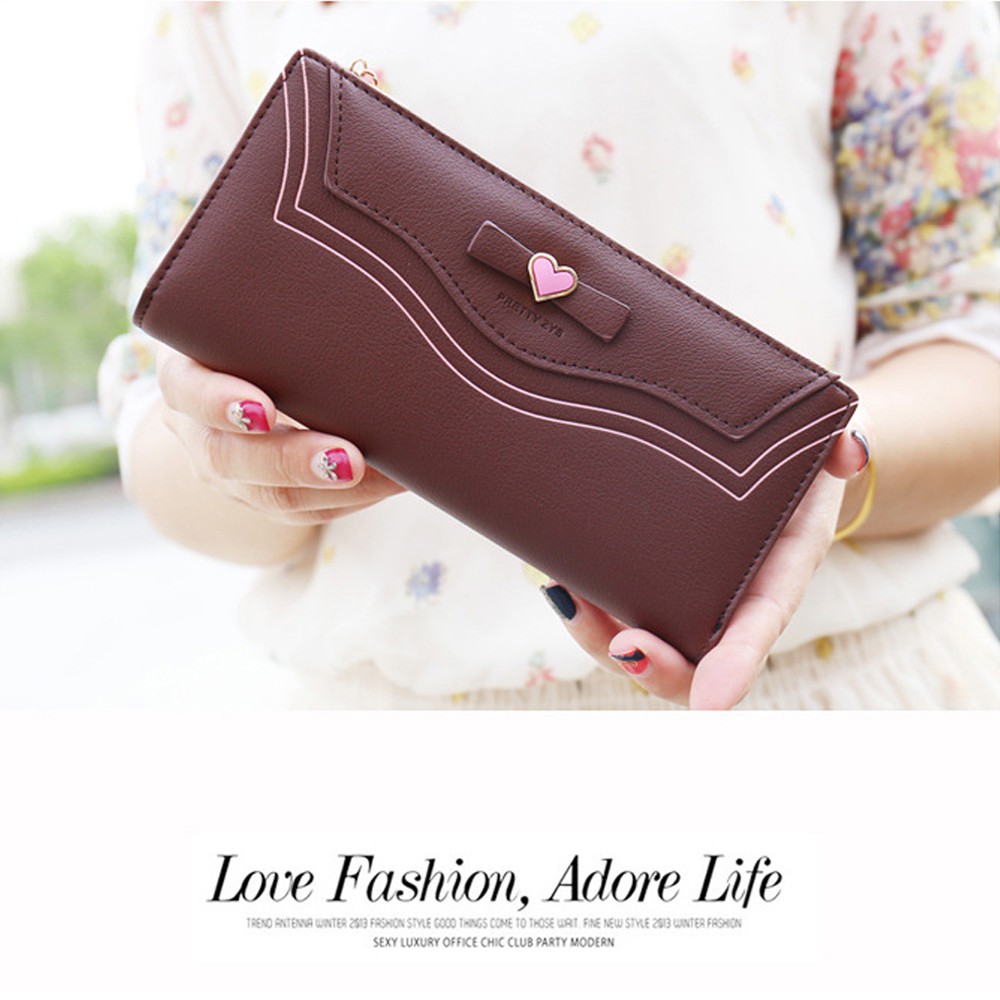 Nuchon Bag Ribbon Heart กระเป๋าสตางค์ ใส่มือถือ Prettyzys Smart Wallet Iphone 6 Plus Size M/Brown