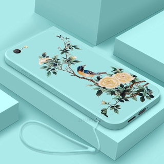 เคสโทรศัพท์มือถือ TPU นิ่ม ขอบตรง ลายดอกไม้ และนก พร้อมสายคล้อง สําหรับ oppo a57