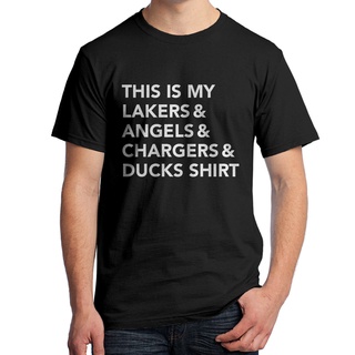 เสื้อยืดผ้าฝ้ายพิมพ์ลายแฟชั่น เสื้อยืด พิมพ์ลาย This is my Lakers &amp; Angels &amp; Chargers &amp; Ducks California Sports Fan 2115