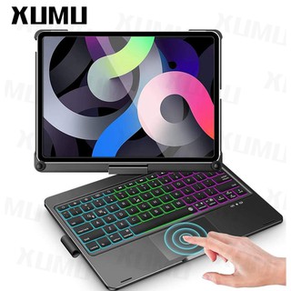 Xumu 360 Degrees Detachable Flip Wireless Bluetooth Touchpad Keyboard Mixed Color LED light Backlit Backlight Case For ipad Pro 11 12.9 Air 3 10.5 9th 8th gen 10.2 Air 4 4th gen 5th gen 10th gen 10.9 2020 2021 2020 2018 Tablet Trackpad With Pen Slot Cover