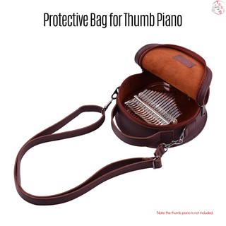 ♫ Portable Stylish Thumb Piano Soft Case PU Leather Circle Shape Kalimba Storage Bag Multi-Functional Round Gig Bag with Adjustable Strap Dark Brown