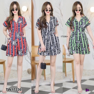 PP17336 Jumpsuit #สาวอวบ ขาสั้น พิมลาย