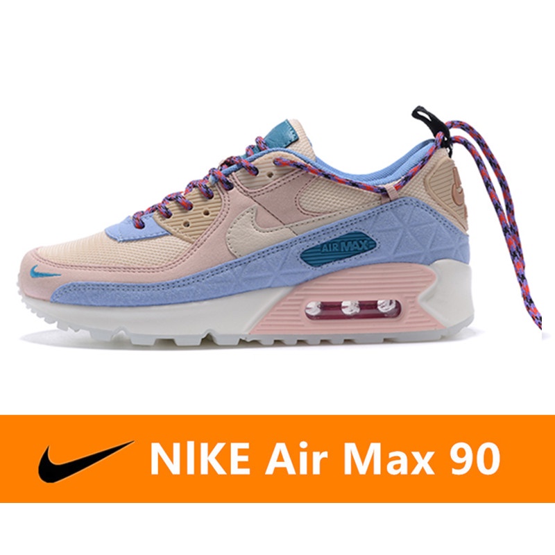 ของแท้ Nike Air Max 90 รองเท้าลำลองตาข่ายระบายอากาศ  รองเท้าวิ่งเบาะลมคลาสสิก - สีม่วง สีชมพู