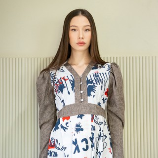 PAMÉ ชุดเดรส Paulina Blossom สี Blockand Navy