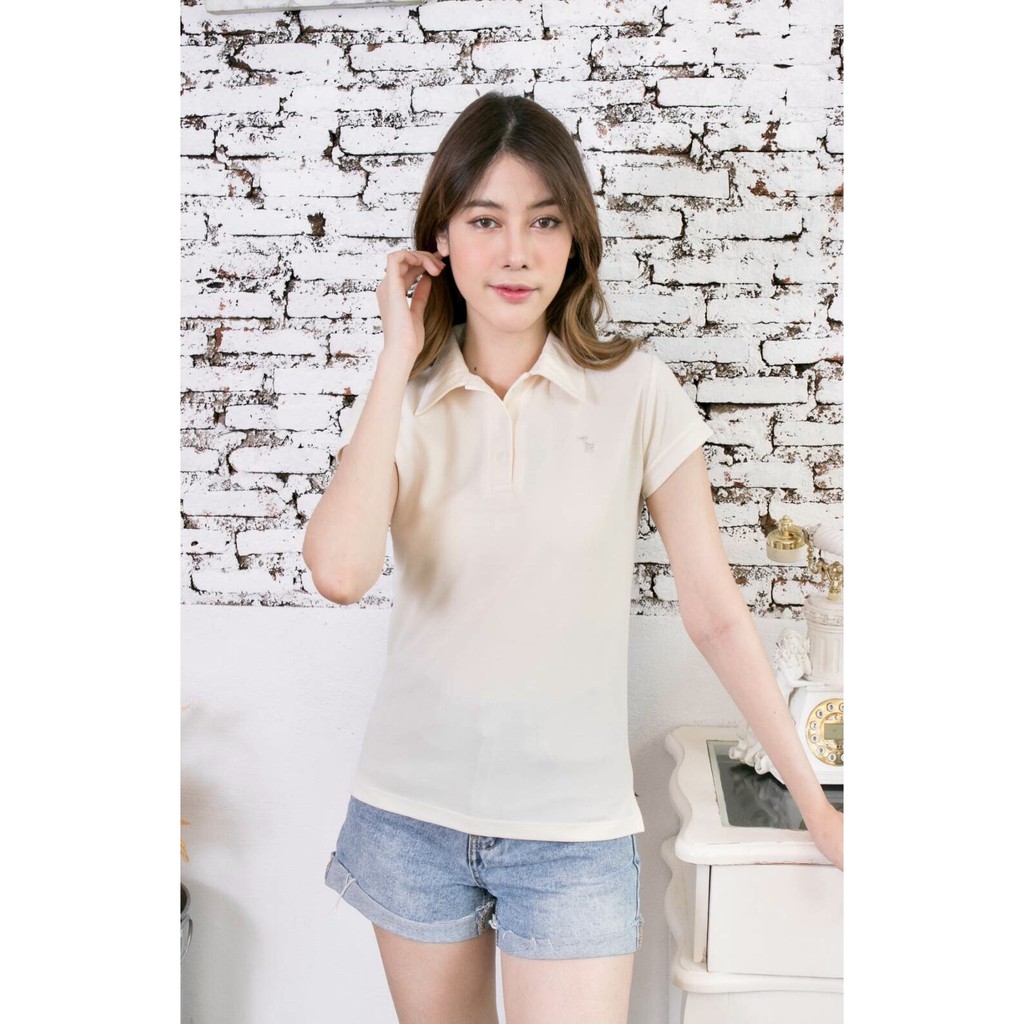 เสื้อโปโลสีครีม เสื้อคอปก หญิง