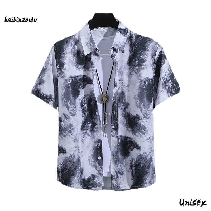 Haibinzoulu เสื้อโปโล แขนสั้น คอเต่า พิมพ์ลายกราฟฟิติ สําหรับผู้หญิง และผู้ชาย