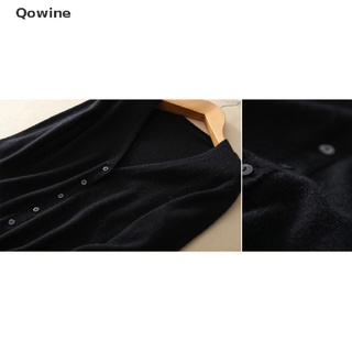 Qowine เสื้อคาร์ดิแกนกันหนาว คอวี ผ้าขนสัตว์แคชเมียร์ ยืดหยุ่น สําหรับผู้หญิง Th