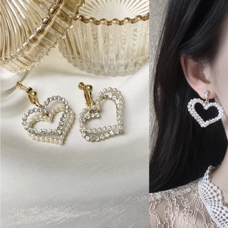 พร้อมส่งต่างหูหนีบเงิน92.5 หัวใจมุกเกาหลี