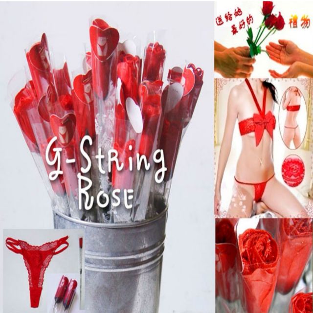 ดอกกุหลาบกางเกงใน g-string สีแดง ลายลูกไม้