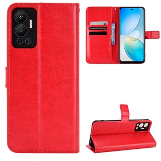 เคสโทรศัพท์หนัง PU ฝาพับ พร้อมช่องใส่บัตร และสายคล้อง หรูหรา สําหรับ Infinix Hot 12 X6817