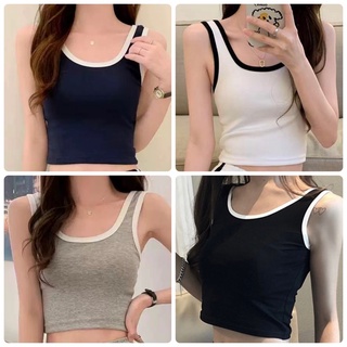 เสื้อกล้ามคอU ครึ่งตัว รุ่นวินเทจตัดขอบ มีสีให้เลือกเยอะ🌈🌈