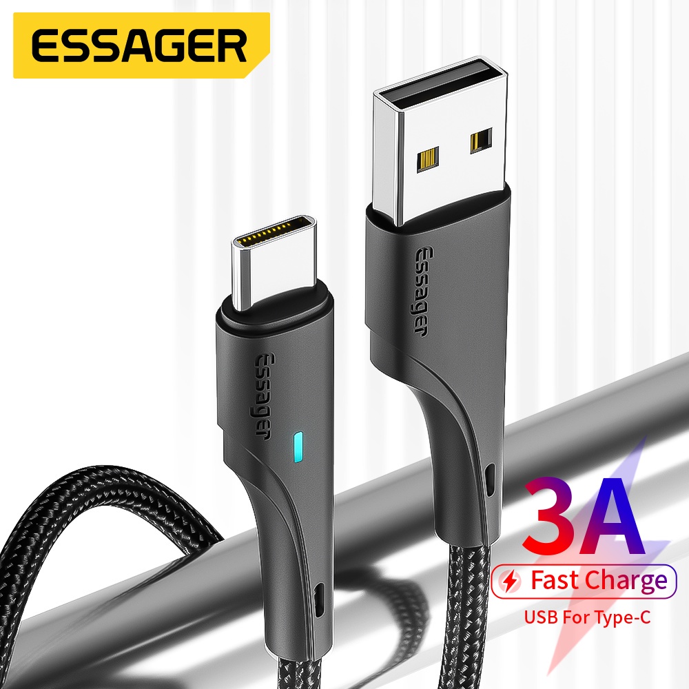 Essager สายชาร์จ usb type c 3A พร้อมไฟ LED 0.25-3 เมตร สําหรับโทรศัพท์ Xiaomi Sa