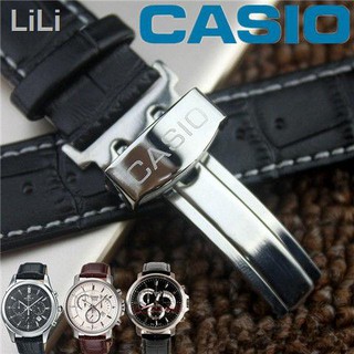 ✤☇Casio สายหนังพร้อมนาฬิกาผู้ชายหัวเข็มขัดผีเสื้อ BEM-501 506 517 1183 สาย 20 22mm