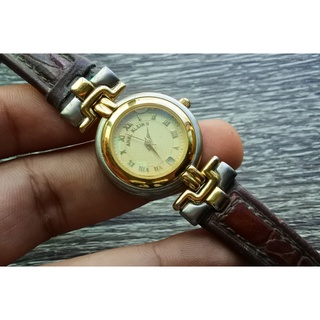 นาฬิกา Vintage มือสองญี่ปุ่น ANNE KLIEN II ระบบ Quartz ผู้หญิง ทรงกลม กรอบทอง หน้าทอง หน้าปัด 27mm