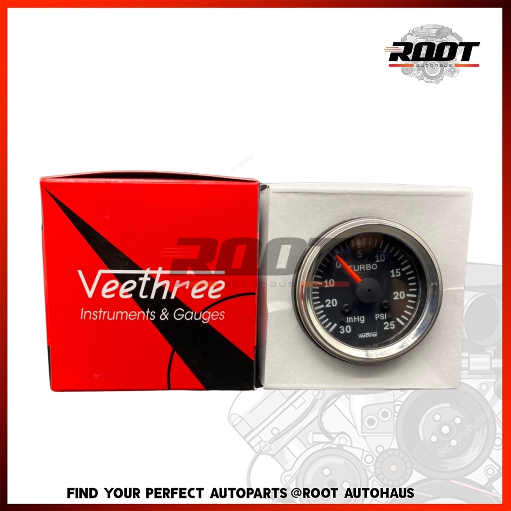 VEETHREE เกจ์วัดบูสท์ หน้าดำ มีไฟ BOOST GAUCE 52 mm