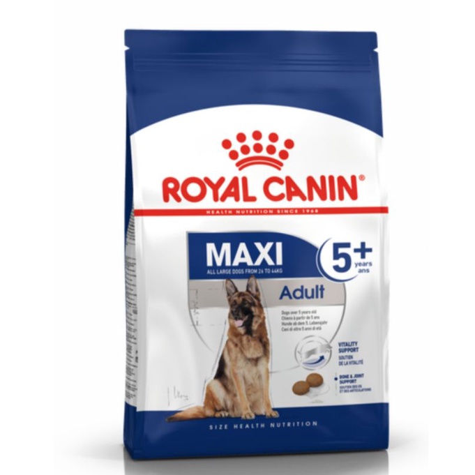 RoyalCaninอาหารสุนัขสูงวัยพันธุ์ใหญ่ชนิดเม็ดMAXIADULT5+อาหารเม็ดสุนัขสูงวัยพันธุ์ใหญ่อายุ5ปีขึ้นไปโตเต็มวัย26-44 15kg