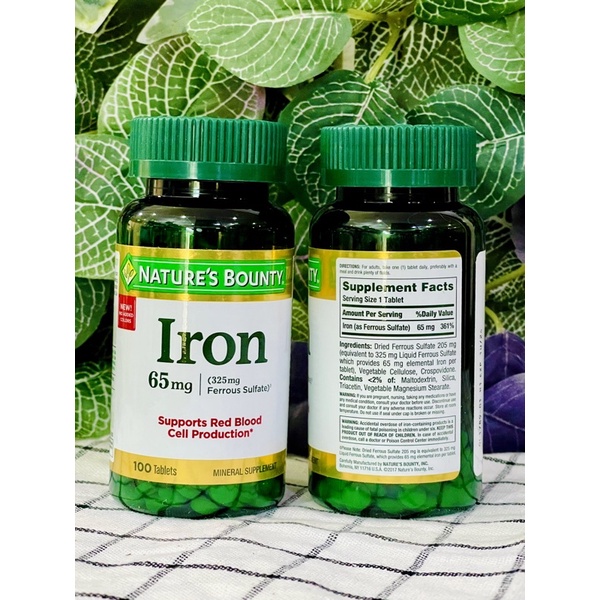 “ธาตุเหล็ก” อเมริกา Nature’s bounty Iron 65mg ขนาด100เม็ด