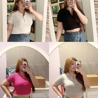 เสื้อครอปสายฝ. ครอปผ้ายืดคอปก