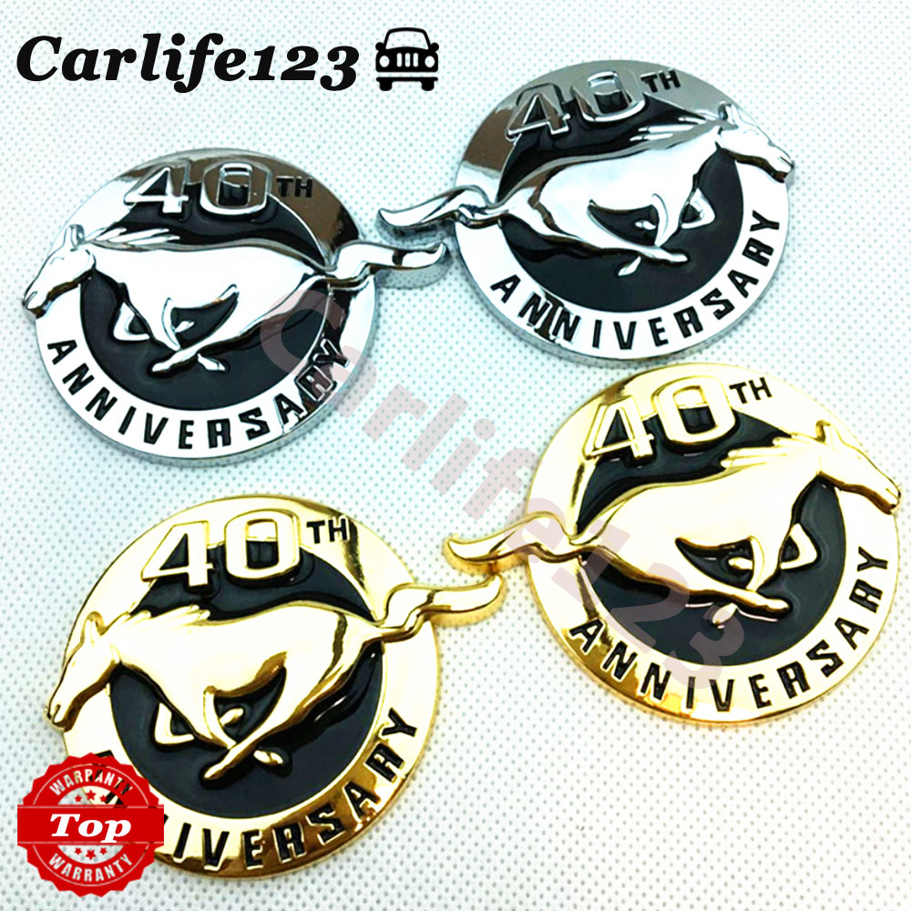 Ford Mustang 40th Anniversary Flag Logo Emblem สติ๊กเกอร์ติดข้างรถ