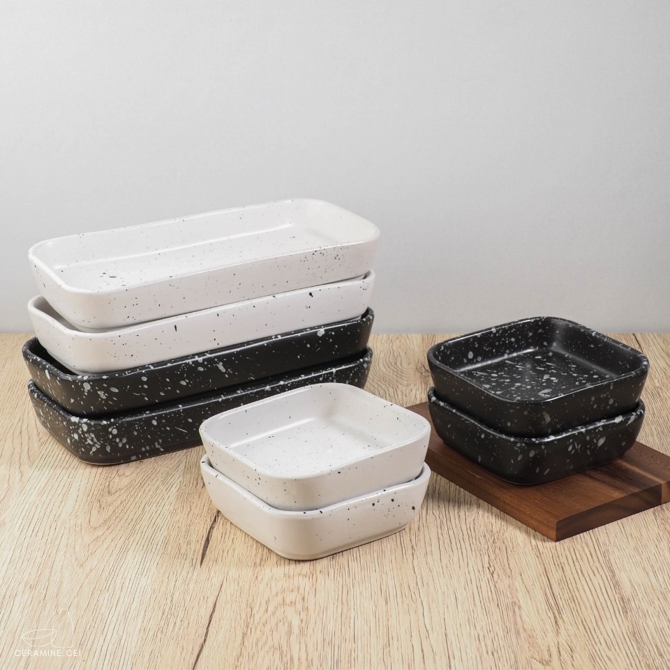 Stone Collection ถาดเซรามิคสไตล์มินิมอล รุ่นขอบตั้ง ทรงสี่เหลี่ยม เข้าไมโครเวฟได้